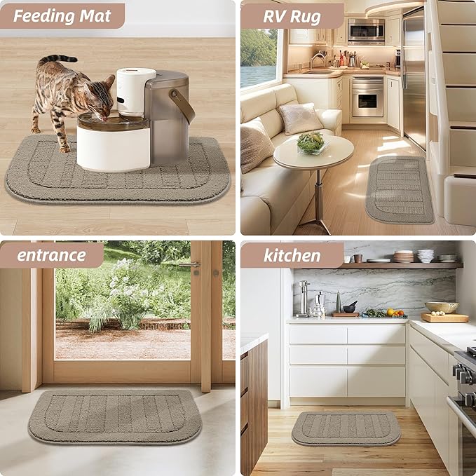BEQHAUSE 30x18 Inch Kitchen Rug Mat Durable Kitchen Rugs Non-Slip Washable Absorbent Kitchen Mats for Floor Dirt-Resistant Semicircular Kitchen Mat (Taupe, 2PCS)