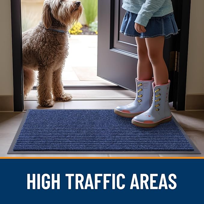 OLANLY Front Door Mat Indoor Outdoor Entrance, Waterproof Heavy Duty Doormat, Fade Resistant, Low Profile, Easy Clean Patio Porch Welcome Floor Mats for Entry, 36x24, Blue