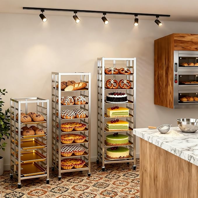 Bun Pan Rack, Commercial Bakery Sheet Rack with Brake Wheels, 20-Tier Stainless Steel Baking Tray Food cart ,for Bakeries Restaurant & Catering(Trays Not Included) (20 Tier)