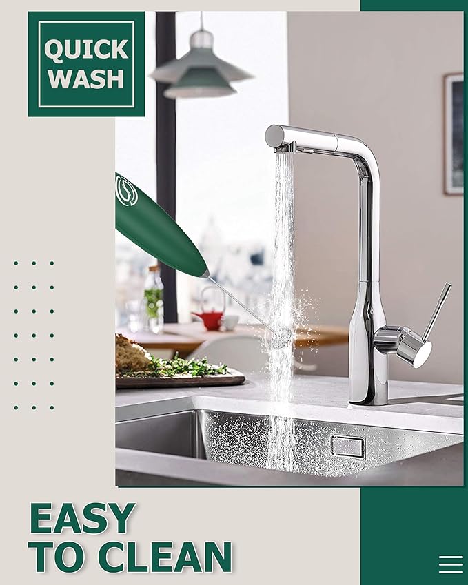 Milk Frother With Stand Milk Frother Wand Coffee Frother Handheld Drink Mixer Handheld with 2 Whisks Electric Whisk Stirrers Electric Milk Frother for Coffee Mixer Wand Milk Foamer-Green