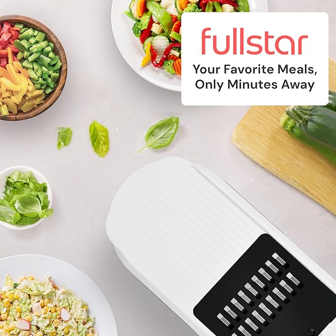 Fullstar Mandoline Slicer for Kitchen - Vegetable Chopper, Onion Potato Food Veggie Fruit Slicer and Cutter with Container, Kitchen Gadgets & Accessories, Home Essentials (6-in-1, Gray/Green)