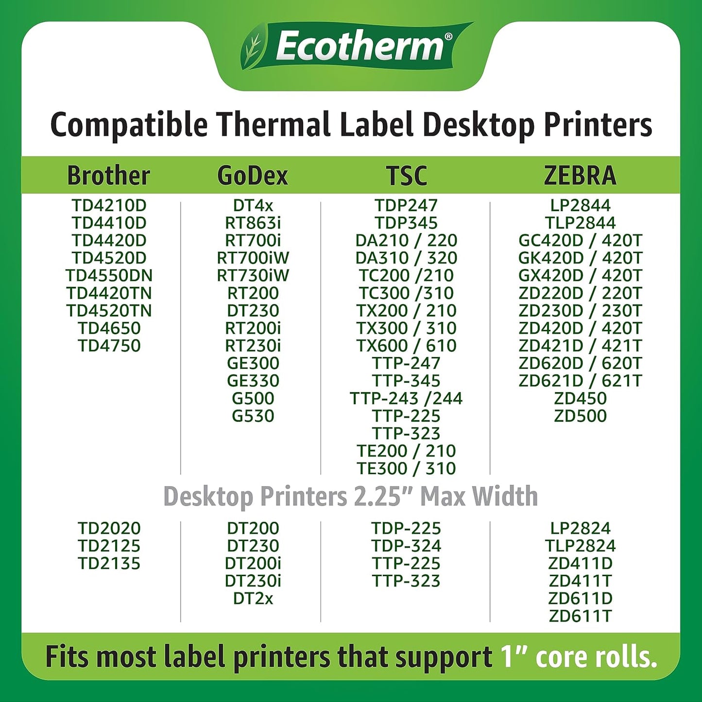 4" x 1.5" Thermal Labels | 6 Rolls | 10800 Labels | fits Zebra, Munbyn, Rollo, Godex, Arkscan, iDPRT, Offnova Thermal Label Printers and More | Blank White Adhesive Stickers by Ecotherm