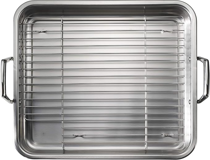 Tramontina 16.5-Inch Stainless Steel Roasting Pan with Rack, Turkey Roaster for Oven, Dishwasher Safe, Made in Brazil