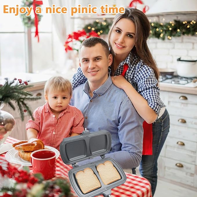 Qivine Breakfast Sandwich Maker, Double-Side Hot Dog Toaster, Nonstick Sandwich Baking Pan Hot Dog Bun Pan, Campfire Sandwich Maker With Removable Handle for Breakfast Pancakes, Toast, Omelets