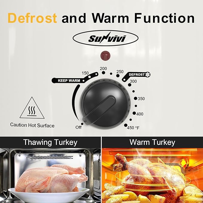 Roaster Oven with Self-Basting Lid, Electric Turkey Roaster Oven with Removable Pan and Rack, Stainless Steel, White, 8 QT