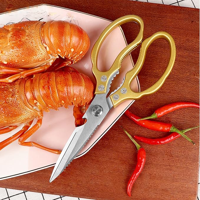 Kitchen Scissors, Heavy Duty Sharp Shears Dishwasher Safe, Kitchen Accessories Cooking Shears for Meat Chicken Fish Poultry Herb Bread (gold)