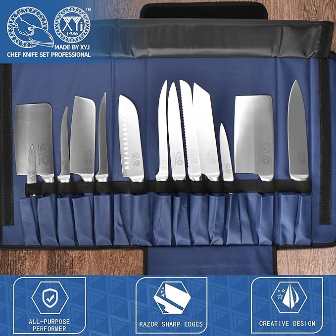 XYJ Knives,Professional Knife Sets for Master Chefs,Meat Cleaver Butcher for Camping,Chef Knife Set with Bag