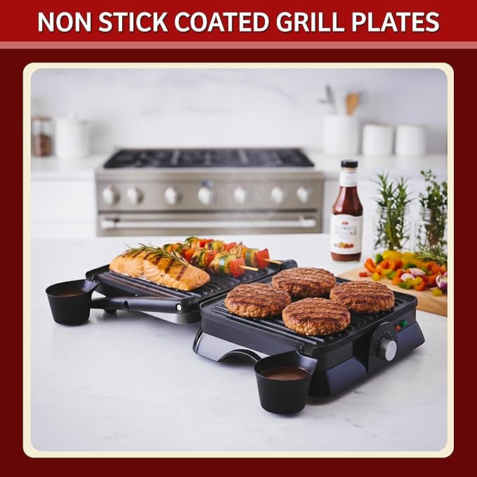 Panini Press - 1400-Watt Electric Indoor Grill and Gourmet Sandwich Maker with Nonstick Plates - Opens Flat for Larger Grilling Surface by Chef Buddy