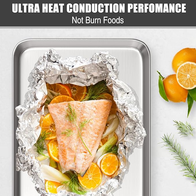Baking Sheet Cookie Sheet Set of 2, Umite Chef Stainless Steel Baking Pans Tray Professional 12 inch, Non Toxic & Healthy, Mirror Finish & Rust Free, Easy Clean & Dishwasher Safe