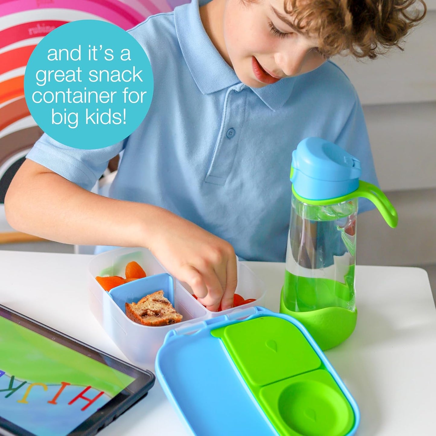 b.box Mini Lunch Box, Bento Box for Kids, Snack Container with 2 Leak Proof Compartments, Reusable Snack Containers with Lids, Kids Lunch Boxes Ages 3+, BPA Free, 4 1/4 Cup Capacity (Indigo Rose)