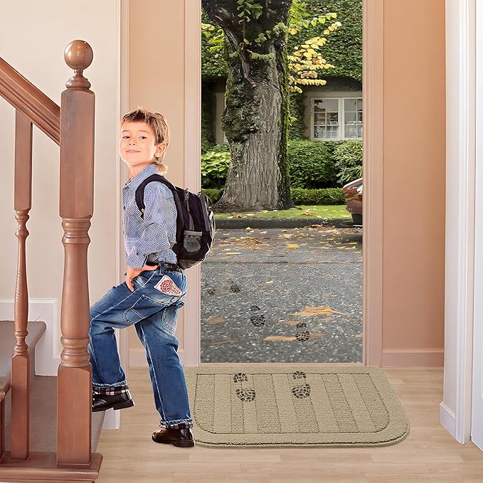BEQHAUSE 24x36 Inch Kitchen Rug Mat Durable Kitchen Rugs Non-Slip Washable Absorbent Kitchen Mats for Floor Dirt-Resistant Semicircular Kitchen Mat (Beige)