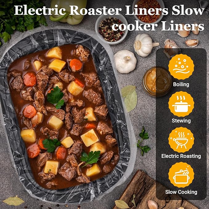 30 Count Electric Roaster Liners, Fits 16, 18, 22 Quart Roasters, Roaster Pan Oven Liners Plastic Cooking Bags for Instant Cleanup, 18 x 34 Inch