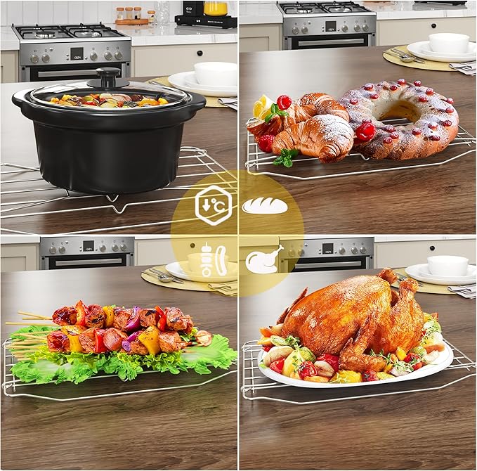 Roaster Oven, Electric Roaster Oven with Viewing Lid, Large Roaster with Removable Pan & Rack, Turkey Roaster with Unique Defrost/Warm Function, Stainless Steel, Black, 24QT