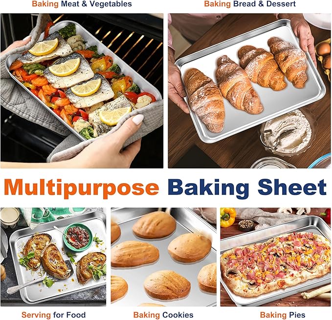 P&P CHEF 12.5 Inch Baking Cookie Sheet, Oven Pan Tray Stainless Steel Sheet Pan for Kitchen, Oven Bakeware for Multi Uses, Shiny Look & Dishwasher Safe, Healthy & Heavy Duty, 1Pc