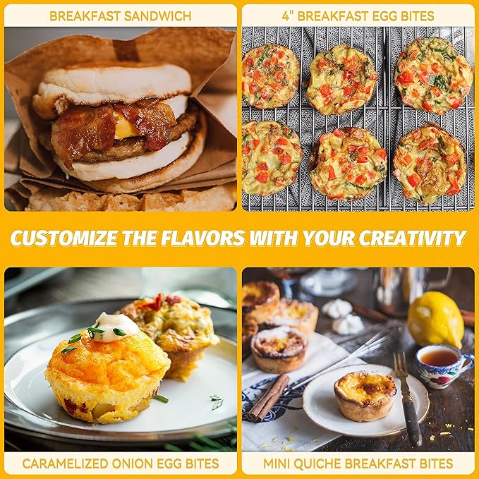 Sous Vide Style Egg Bite Maker Machine with 4 Silicone Molds, Grilled Cheese Maker, Mini Griddle, Ideal for Breakfast Sandwiches, Snacks, Desserts, 8 Mini Egg Bites & 2 Large Egg Bites