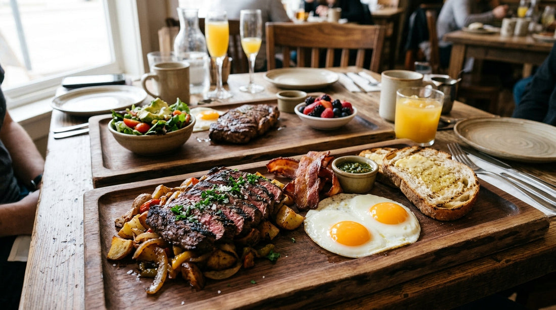 The Steak Brunch: Serving on Natural Wooden Trays