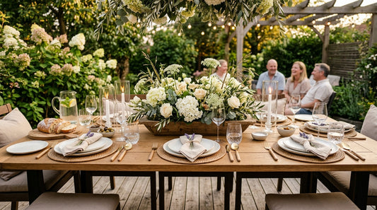 Soft Neutral Hosting: Beige, Glass, and Wood for July Tables