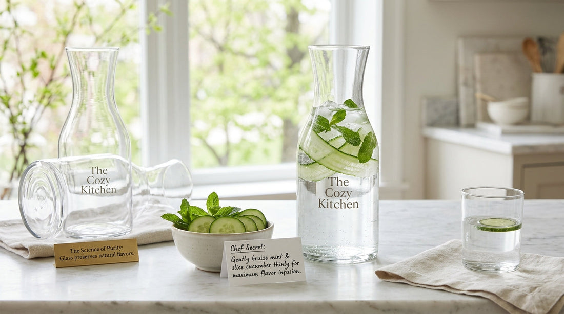 The Essence of Hydration: Refreshing Cucumber and Mint in Glass Carafes