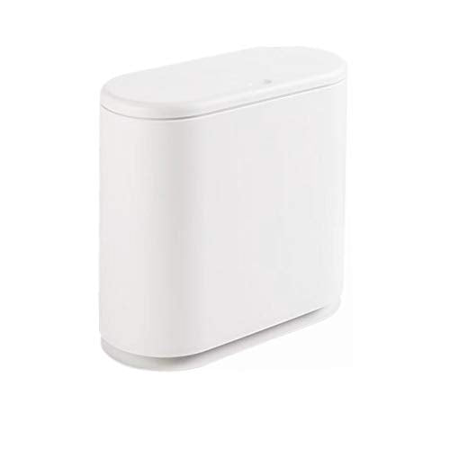 IEEK 12 Liter Rectangular Plastic Trash Can with Press Top Lid,White Modern Wastebasket Thin Trash Cans,3.2 Gallon Garbage Container Bin for Bathroom,Bedroom,Kitchen,Office and Powder Room