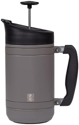 BruTrek Basecamp Coffee Press - Double Wall Vacuum Insulated Stainless Steel - Bru-Stop Technology, No Grounds in Coffee, No Spill Lid (Storm Gray, 32 fl.oz)