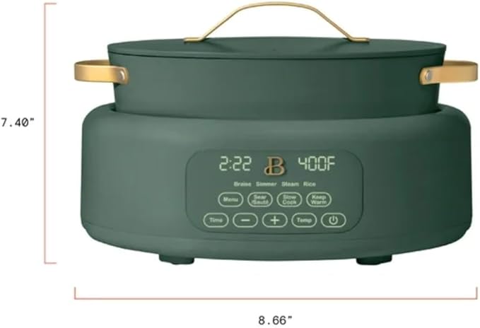 Beautiful 10-in-1 Electric Multi-Cooker by Drew Barrymore, 6-quart, digital display, 10 cooking functions, non-stick pot, easy one-touch control (Thyme Green)