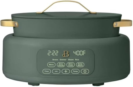 Beautiful 10-in-1 Electric Multi-Cooker by Drew Barrymore, 6-quart, digital display, 10 cooking functions, non-stick pot, easy one-touch control (Thyme Green)