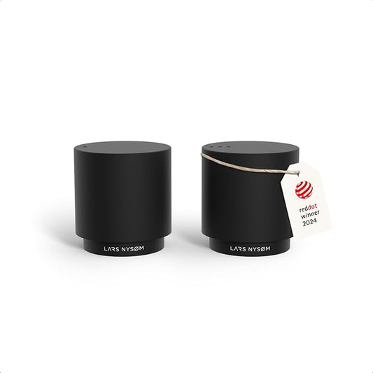 LARS NYSØM Mini Salt and Pepper Shakers Set | Stainless Steel Salt and Pepper Shakers with Modern Minimalist Design, Easy Refill, Small Size (Carbon Black)