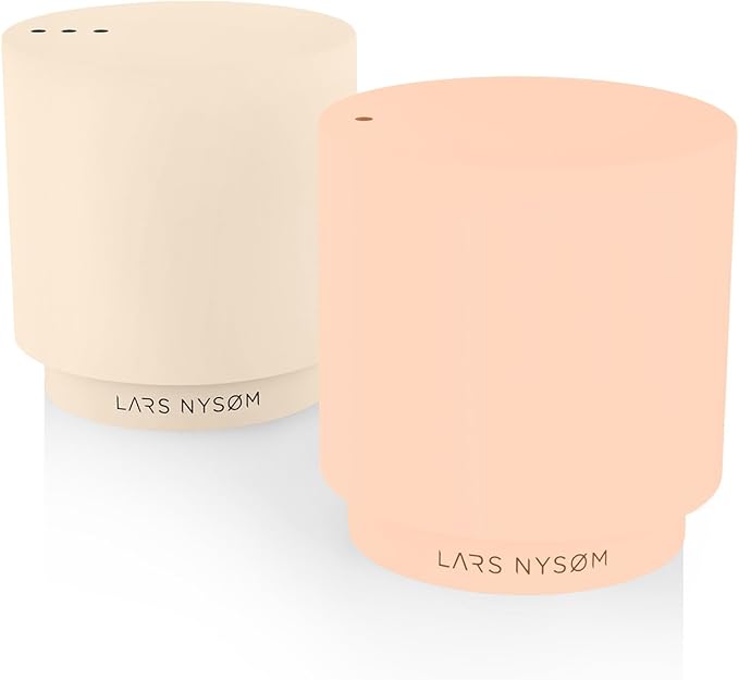 LARS NYSØM Mini Salt and Pepper Shakers Set | Stainless Steel Salt and Pepper Shakers with Modern Minimalist Design, Easy Refill, Small Size (Peach/Beige)