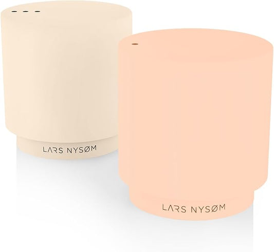 LARS NYSØM Mini Salt and Pepper Shakers Set | Stainless Steel Salt and Pepper Shakers with Modern Minimalist Design, Easy Refill, Small Size (Peach/Beige)