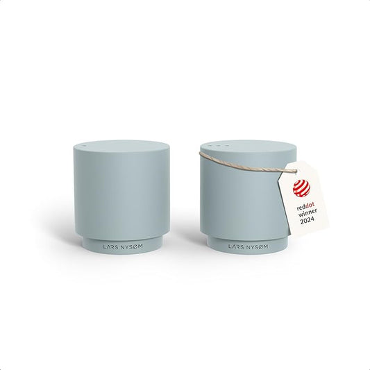LARS NYSØM Mini Salt and Pepper Shakers Set | Stainless Steel Salt and Pepper Shakers with Modern Minimalist Design, Easy Refill, Small Size (Sky Blue)