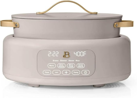 Beautiful 10-in-1 Electric Multi-Cooker by Drew Barrymore, 6-quart, digital display, 10 cooking functions, non-stick pot, easy one-touch control (Porcini Taupe)