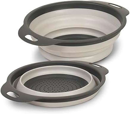 Glad Collapsible Colander Strainer - 2L | Small Pasta Drainer for Kitchen, Vegetables, and Fruit | Round Plastic Foldable Draining Basket for Easy Storage,Grey (Pack of 6)