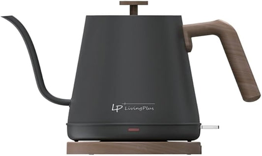 Modern Electric Gooseneck inner Stainless Steel Kettle, 1200W Quick Heating, One touch, Auto Shut off with Elegant Wood Grain design 800ML (Black)