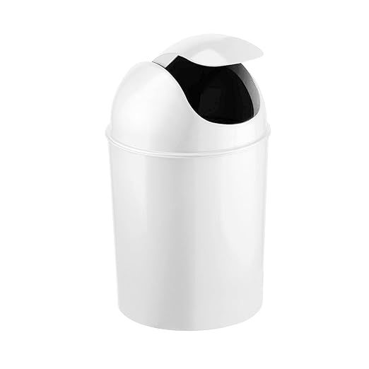 Umbra 1.25 Gallon Mini Waste Can with Removable Swing-Top Lid - Small Garbage Bin for Kitchen, Bathroom, Bedroom, Office - Compact Trash Can Fit Under Tables & Counters - White