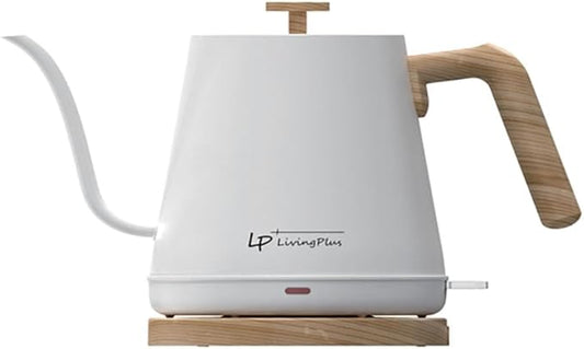 Modern Electric Gooseneck inner Stainless Steel Kettle, 1200W Quick Heating, One touch, Auto Shut off with Elegant Wood Grain design 800ML (White)