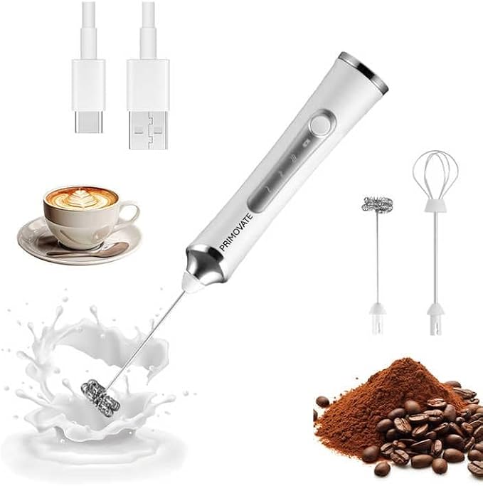 Handheld Milk Frother, Handheld Coffee Whisk, Low-Noise, USB Rechargeable, Black and White Color (Black with Stand)