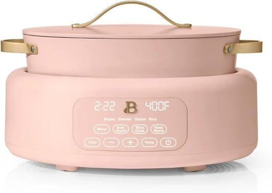 Beautiful 10-in-1 Electric Multi-Cooker by Drew Barrymore, 6-quart, digital display, 10 cooking functions, non-stick pot, easy one-touch control (Rose)
