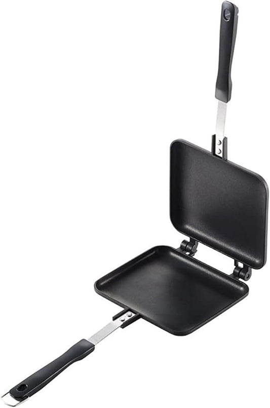 Panini Press Hot Sandwich Maker Non-Stick Panini Grill Pan with Handle Aluminum Flip Pan for Home and Outdoor Camping, 1 Pack