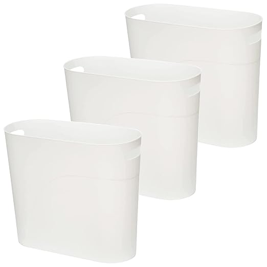 HZSOOCH 3 Pack Slim Waste Basket 3.2 Gallon 12L Plastic Small Trash Can, Office Trash Can, Slim Garbage Container Bin, Small Wastebasket with Handles for Narrow Spaces Bathroom, Kitchen (White)