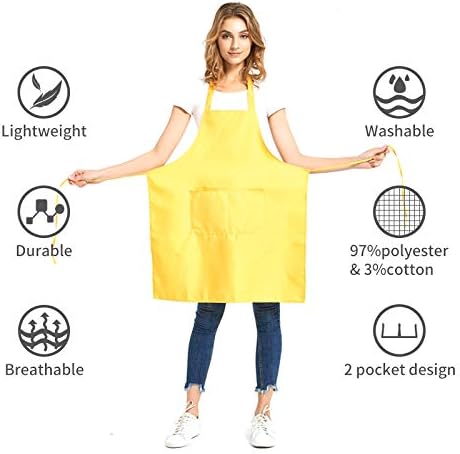 DUSKCOVE 12 Pack Plain Bib Aprons with 2 Pockets - Pink Unisex Commercial Apron Bulk for Kitchen Cooking Restaurant BBQ Painting Crafting