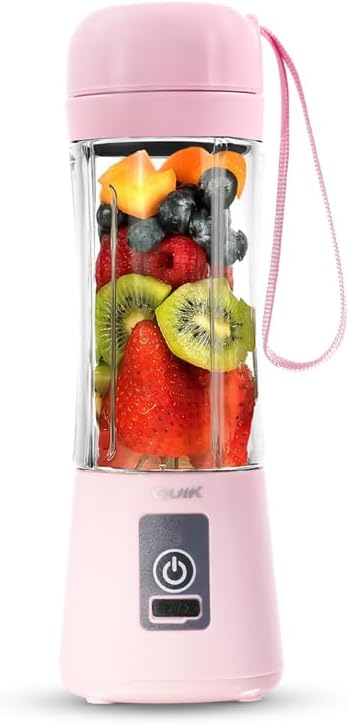 Portable Blender - Cordless 13oz. Personal Blender for Shakes and Smoothies, BPA Free, USB-C Rechargeable, Mini juicer for Travel, Leakproof, Powerful Blending, Juicer Cup, Ice Crush (Pink)