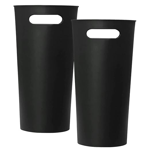 Small Trash Can Plastic Bathroom Wastebasket 3.2 Gallon Slim Garbage Container Bin with Handle for Home Kitchen Bathroom Bedroom Office, 2 Pack (Black)