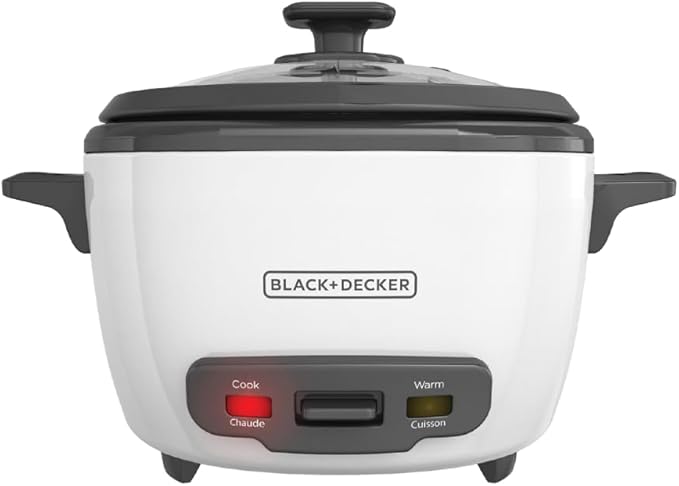 BLACK+DECKER Rice Cooker 14-Cup (Cooked) with Steaming Basket, Removable Non-Stick Bowl, White