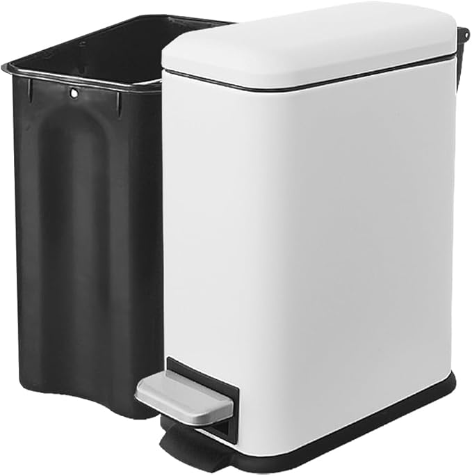 1.3 Gallon Stainless Steel Trash Can - Small Bathroom & Office Waste Bin with Lid, Compact Design, Durable Metal Construction, (White)