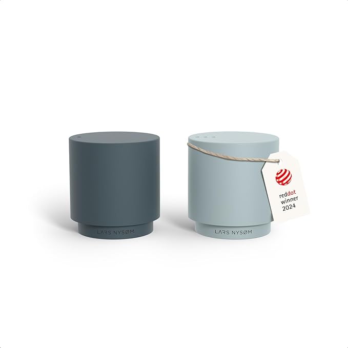 LARS NYSØM Mini Salt and Pepper Shakers Set | Stainless Steel Salt and Pepper Shakers with Modern Minimalist Design, Easy Refill, Small Size (Blue)
