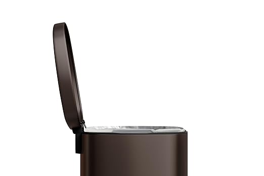 Garvee 13 gal / 50 L Metal Kitchen Trash Can with Lid, Large Rustproof Garbage Can for Kitchen, Step-on Trash Bin with Inner Bucket, Rear Handle, Soft Close Lid, Brown