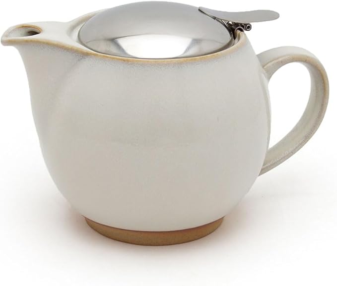 Zero Japan Bee House Round Teapot For One, 15 Oz - Ceramic Tea Pot with Stainless Steel Lid and Infuser, Dishwasher and Microwave Safe Tea Pots (Natural White)