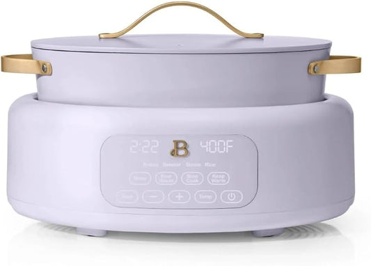 Beautiful 10-in-1 Electric Multi-Cooker by Drew Barrymore, 6-quart, digital display, 10 cooking functions, non-stick pot, easy one-touch control (Lavender)