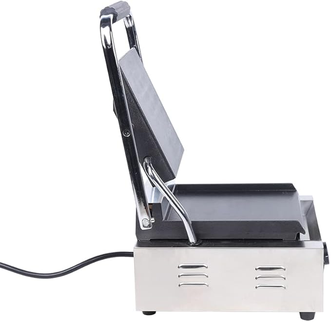 Commercial Panini Grill, 110V 1800W Electric Single Sandwich Press Gril with Temp Control Smooth Flat Surface Sandwich Maker for Restaurant Cafe