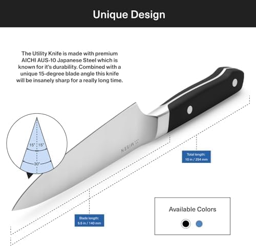 Misen 5.5" Utility Knife – High Carbon Japanese AUS-10 Stainless Steel – Hybrid German & Japanese Blade – Precision Kitchen Knife for Professionals & Home Cooks – Ultimate Cutting Performance - White